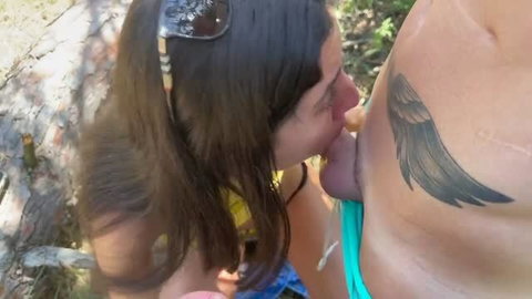 Katty West sucking cock in outdoor bi threesome with Oliver Strelly and Falcon Al