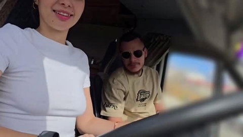 Passionsecret07 in white top, no bra, riding with Uber driver in car selfie thumbnail