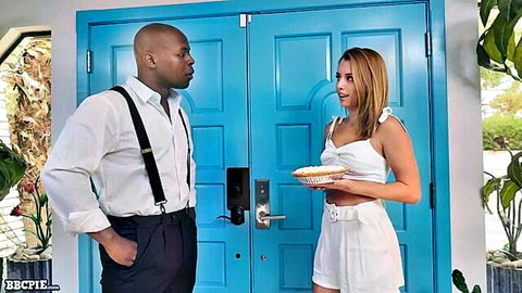 Lila Lovely teases BBC stud with pie in sexy white outfit