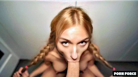 Cute Carla blonde teen nude with pigtails in explicit close-up pose
